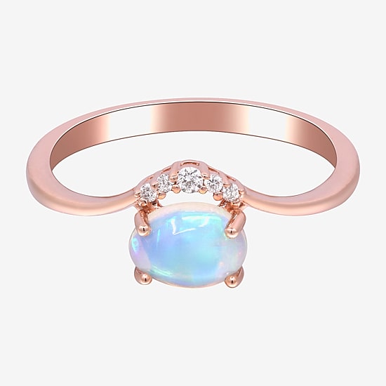 Limited Quantities! Womens Diamond Accent Genuine White Opal 10K Gold Oval Cocktail Ring