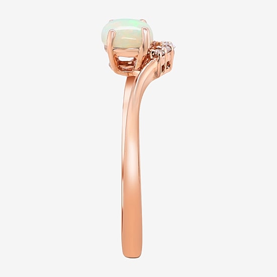 Limited Quantities! Womens Diamond Accent Genuine White Opal 10K Gold Oval Cocktail Ring
