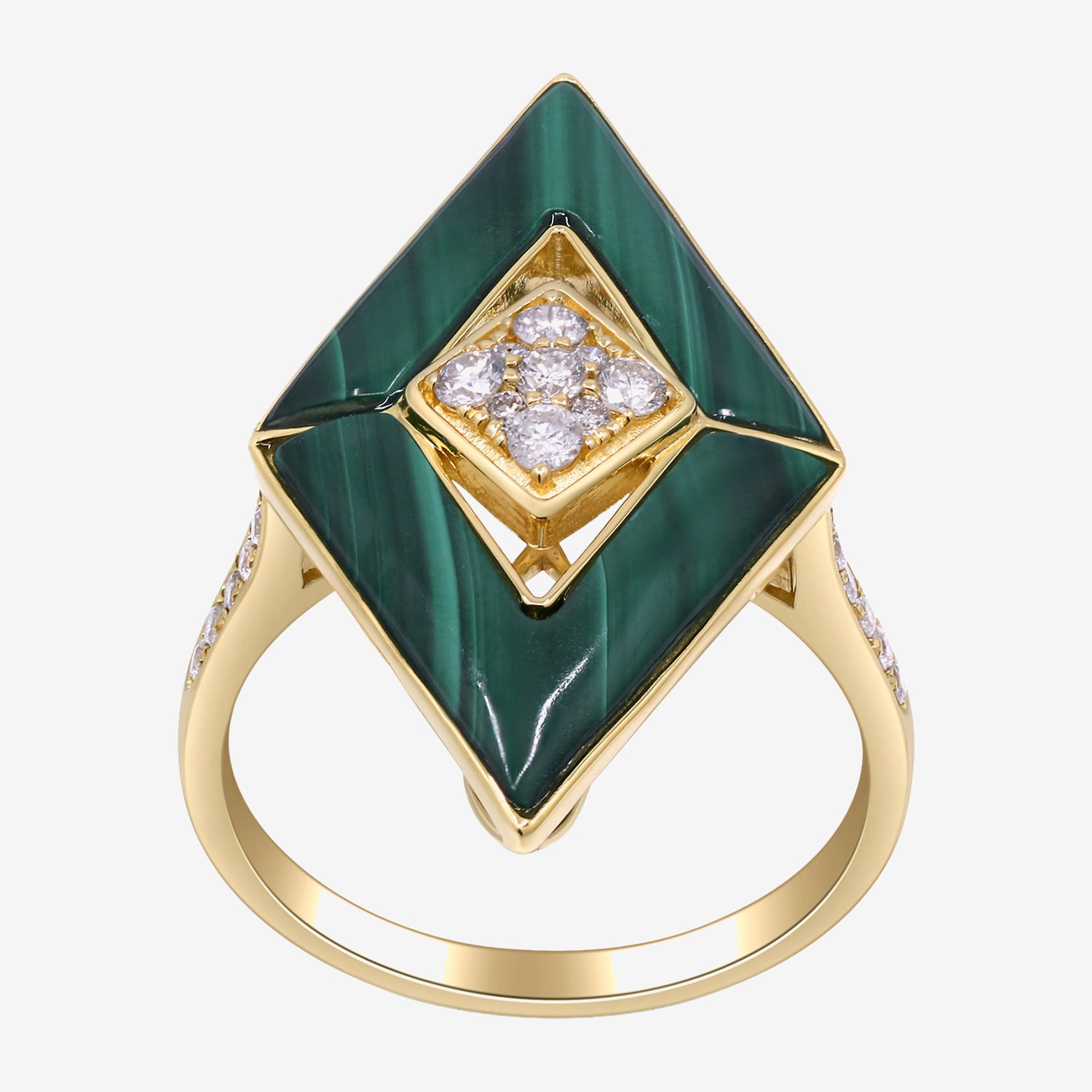Limited Quantities! Womens 1/3 CT. T.W. Genuine Green Malachite 14K Gold Diamond Cocktail Ring