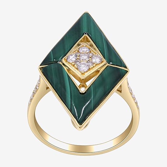 Limited Quantities! Womens 1/3 CT. T.W. Genuine Green Malachite 14K Gold Diamond Cocktail Ring