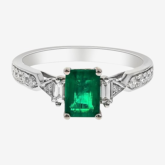 Limited Quantities! Womens 1/3 CT. T.W. Genuine Green Emerald 10K Gold Side Stone Cocktail Ring