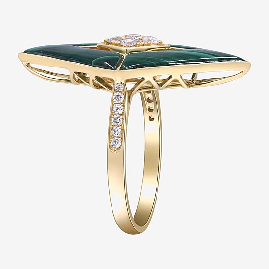 Limited Quantities! Womens 1/3 CT. T.W. Genuine Green Malachite 14K Gold Diamond Cocktail Ring