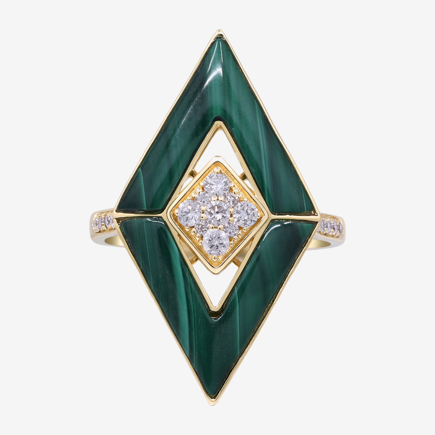 Limited Quantities! Womens 1/3 CT. T.W. Genuine Green Malachite 14K Gold Diamond Cocktail Ring