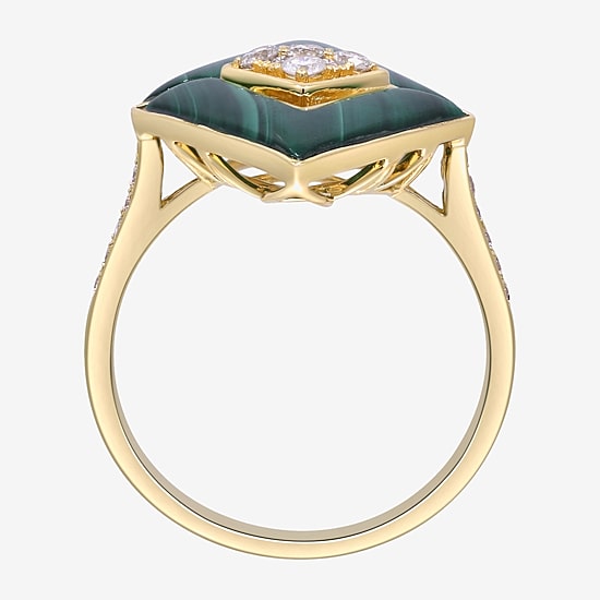 Limited Quantities! Womens 1/3 CT. T.W. Genuine Green Malachite 14K Gold Diamond Cocktail Ring