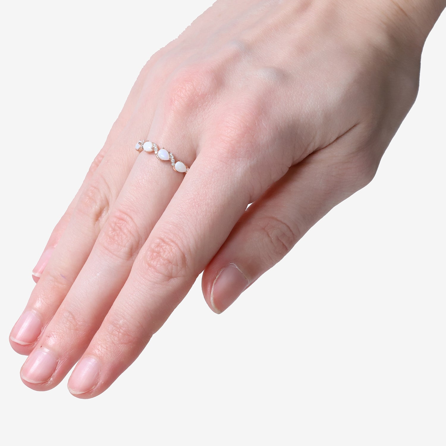 Limited Quantities! Womens 2MM 1/10 CT. T.W. Genuine White Opal 10K Rose Gold Band