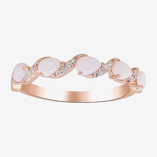 Limited Quantities! Womens 2MM 1/10 CT. T.W. Genuine White Opal 10K Rose Gold Band