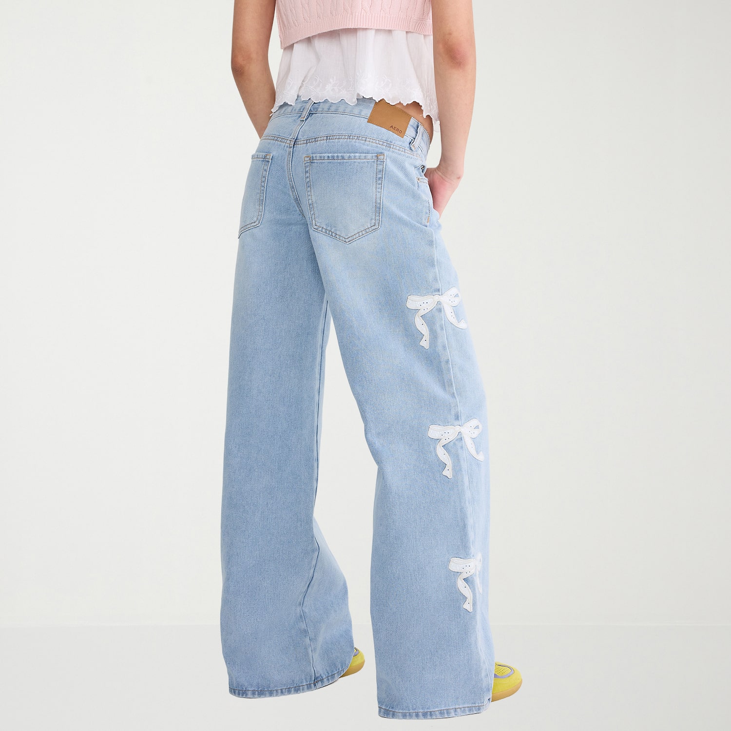 AEROPOSTALE Womens Juniors Mid Rise Wide Leg Jean