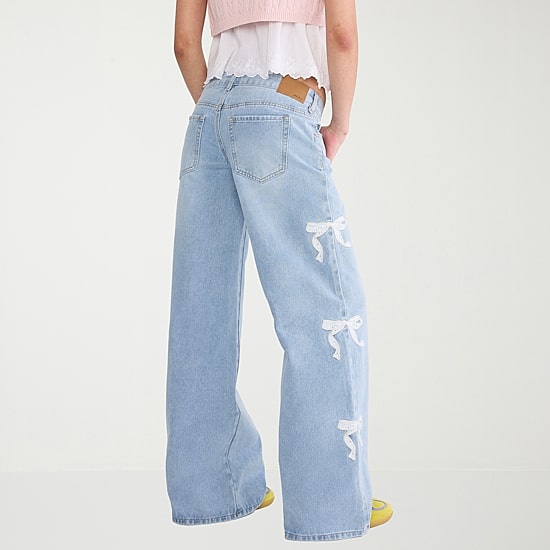 AEROPOSTALE Womens Juniors Mid Rise Wide Leg Jean