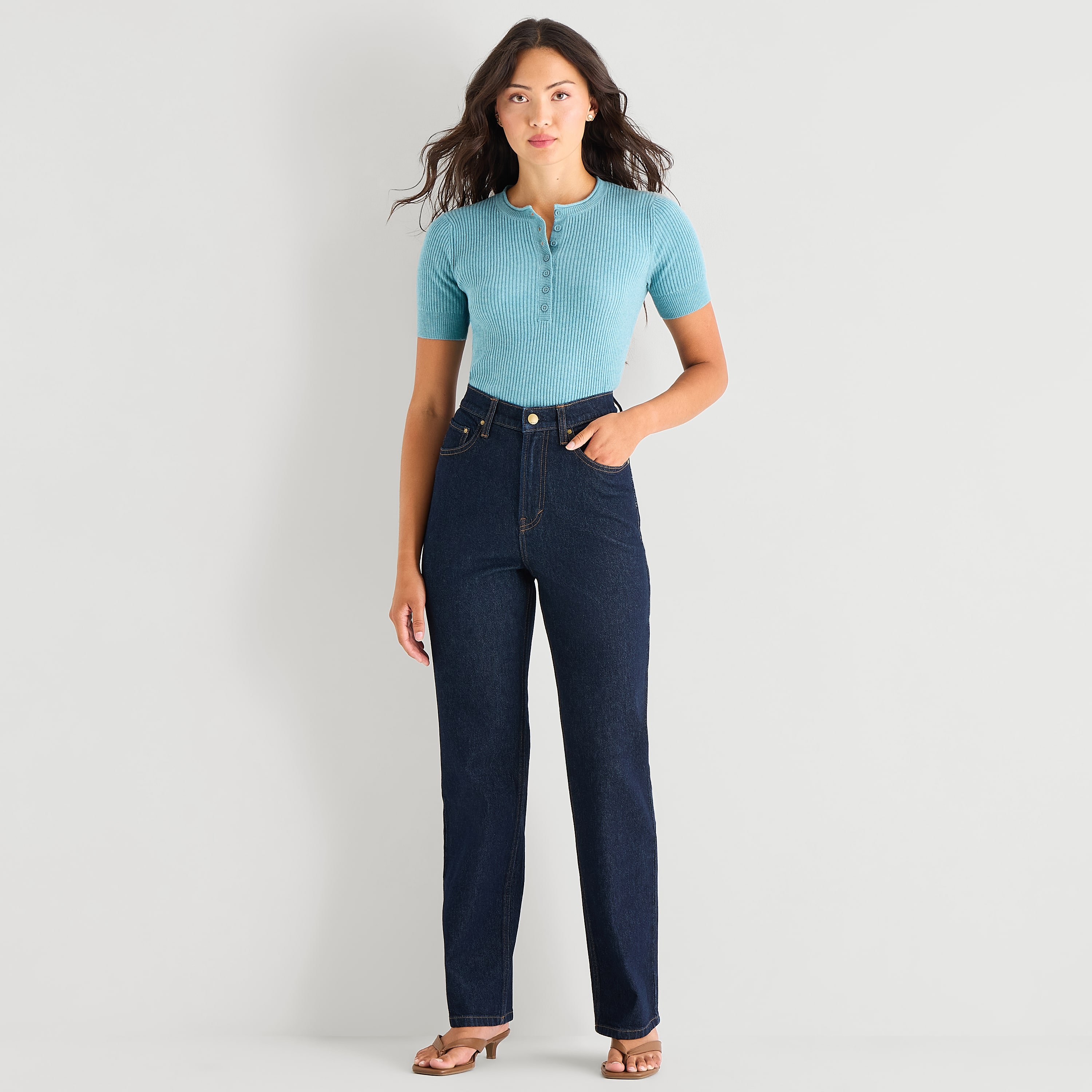 a.n.a Womens Tall Mid Rise Straight Leg Jean