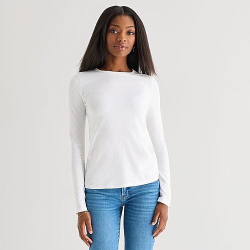 Ana Womens Tall Crew Neck Long Sleeve T-shirt In White