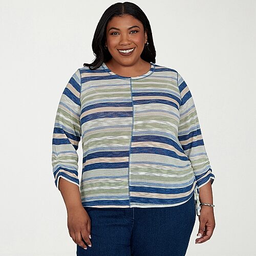 Alfred Dunner Inidigo Girls Womens Plus Crew Neck 3/4 Sleeve T-shirt In Green