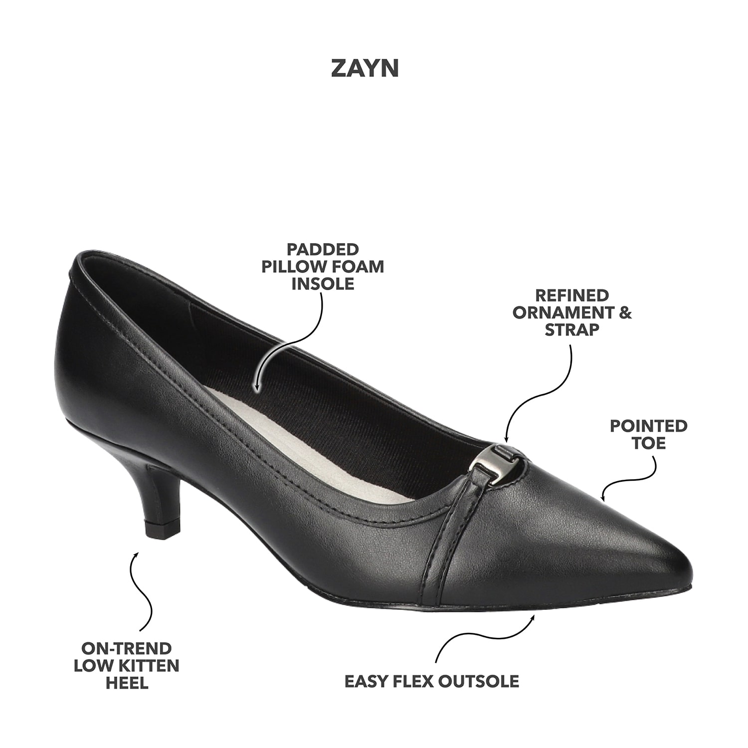 Easy Street Zayn Womens Pointed Closed Toe Kitten Heel Pumps