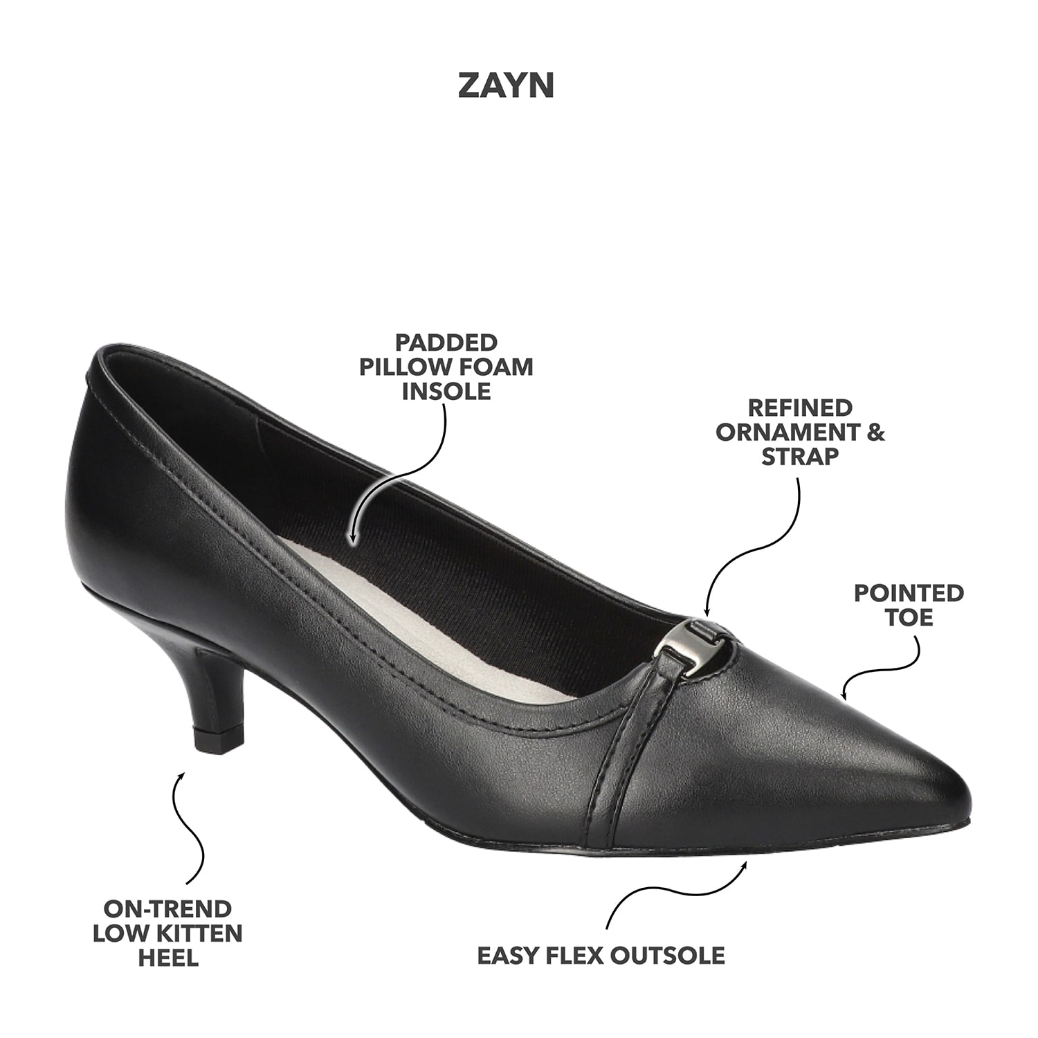 Easy Street Zayn Womens Pointed Closed Toe Kitten Heel Pumps