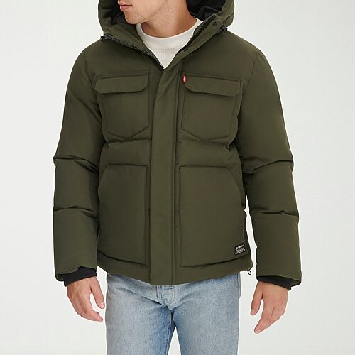 Levi 's Mens Hooded Weather Resistant Heavyweight Puffer Parka In Green