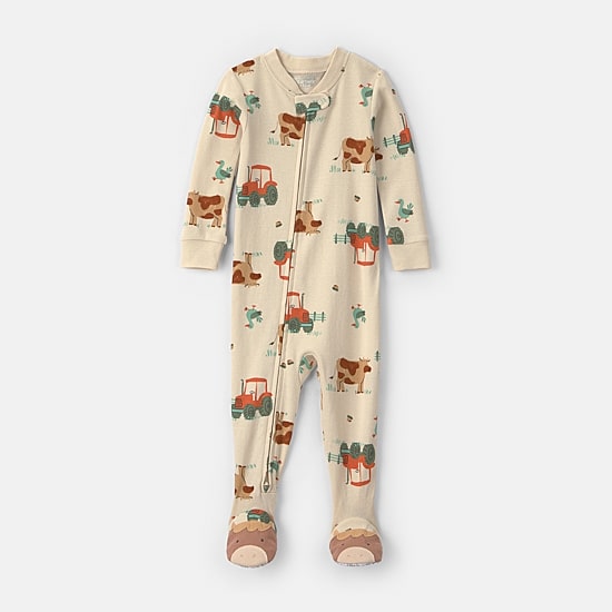 Carter's Farm Toddler Boys Footed Crew Neck Long Sleeve Footed Pajamas