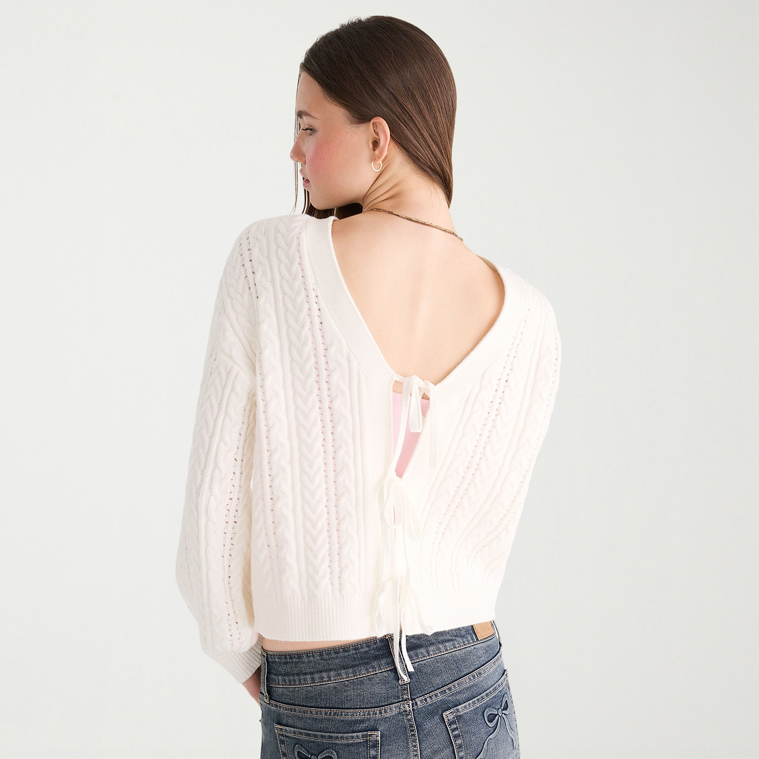 AEROPOSTALE Womens V Neck Long Sleeve Tie Juniors Cardigan