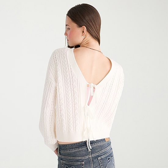 AEROPOSTALE Womens V Neck Long Sleeve Tie Juniors Cardigan