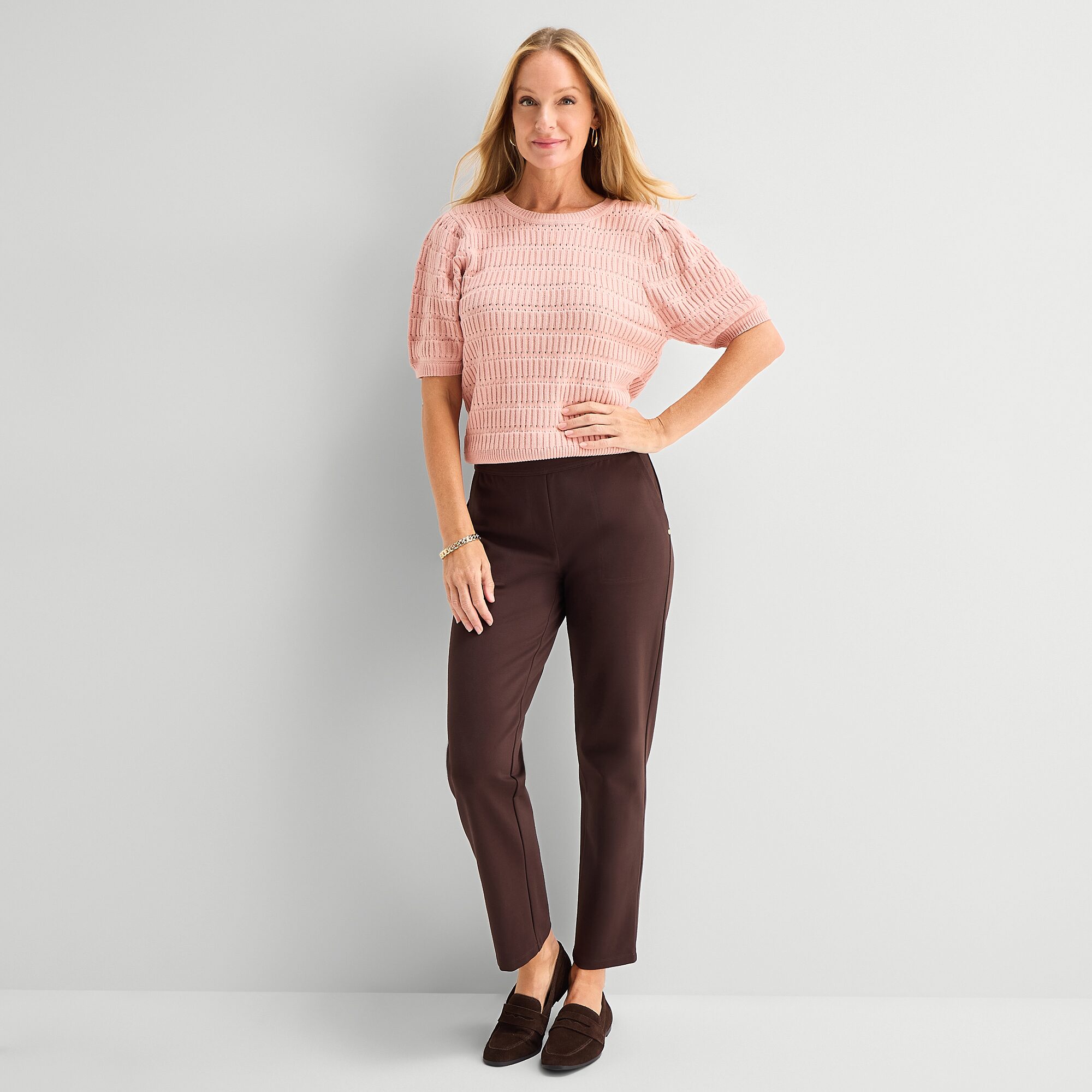 Liz Claiborne Womens Round Neck Short Sleeve Pullover Sweater