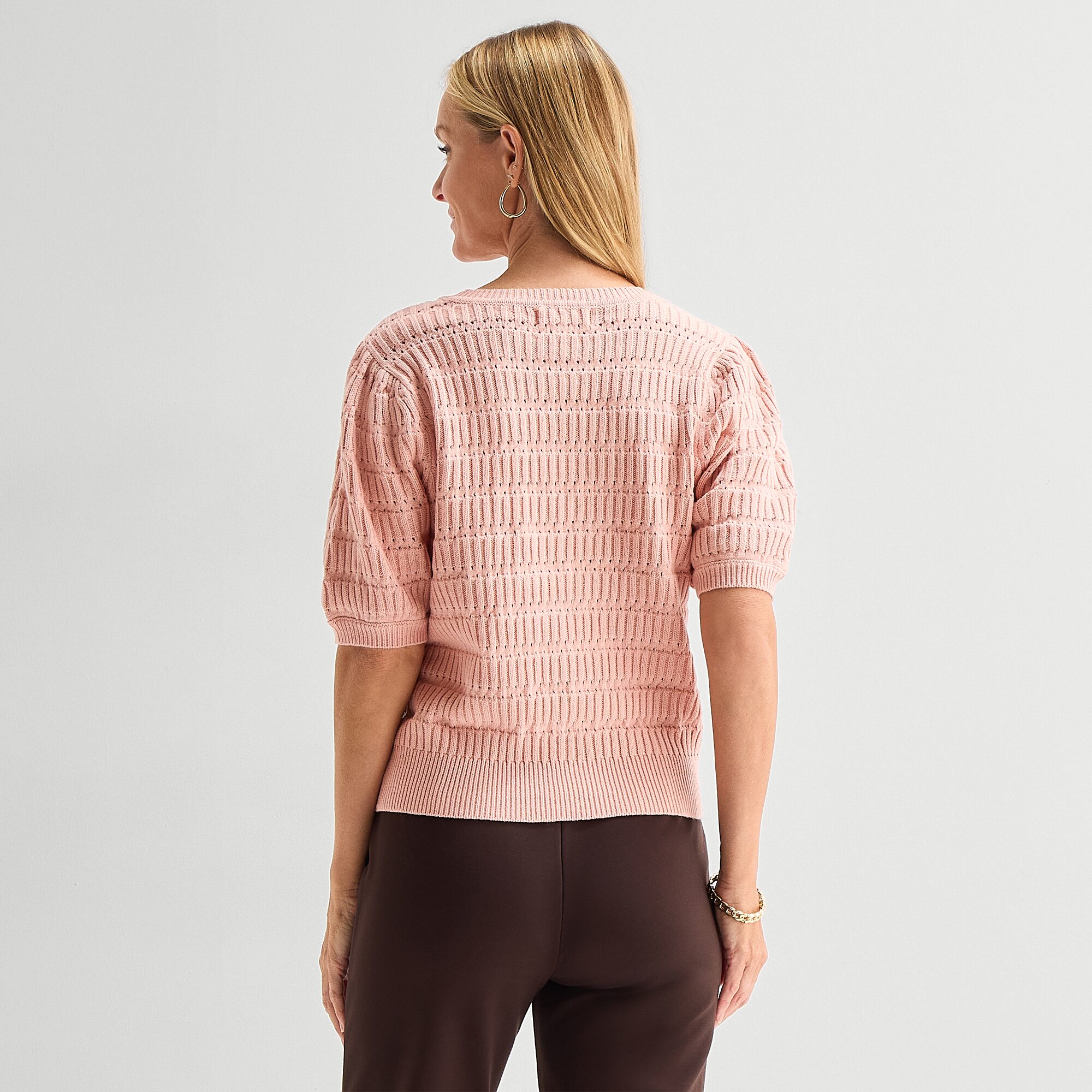 Liz Claiborne Womens Round Neck Short Sleeve Pullover Sweater