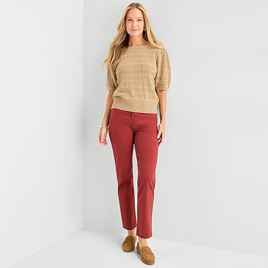 Liz Claiborne Womens Round Neck Short Sleeve Pullover Sweater