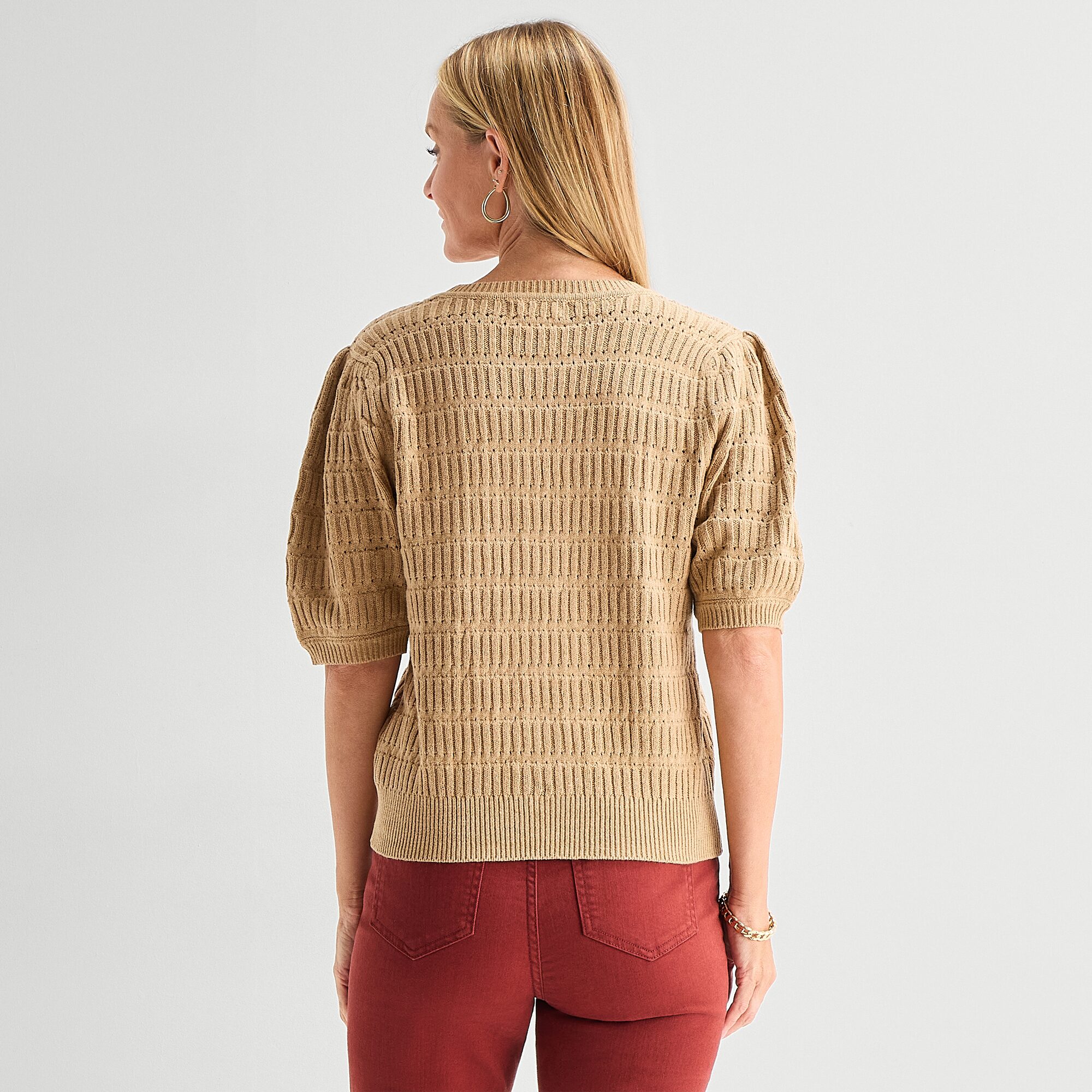 Liz Claiborne Womens Round Neck Short Sleeve Pullover Sweater