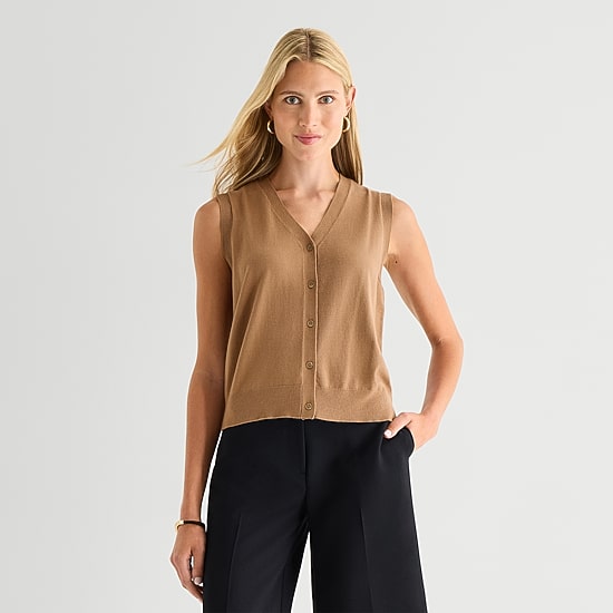 Worthington Womens V Neck Button Sweater Vest