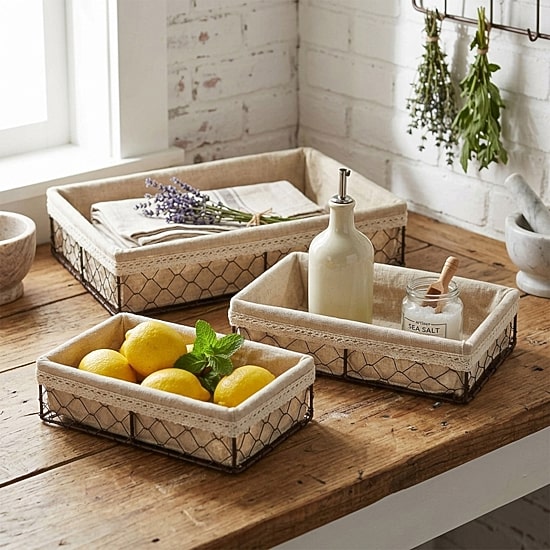Cheungs Set Of 3 Lined Rectangular Wire Tray