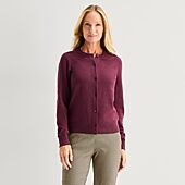 Liz Claiborne Luxe Womens Crew Neck Long Sleeve Button Open Front Cardigan