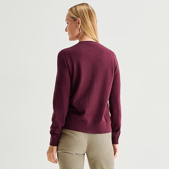 Liz Claiborne Luxe Womens Crew Neck Long Sleeve Button Open Front Cardigan