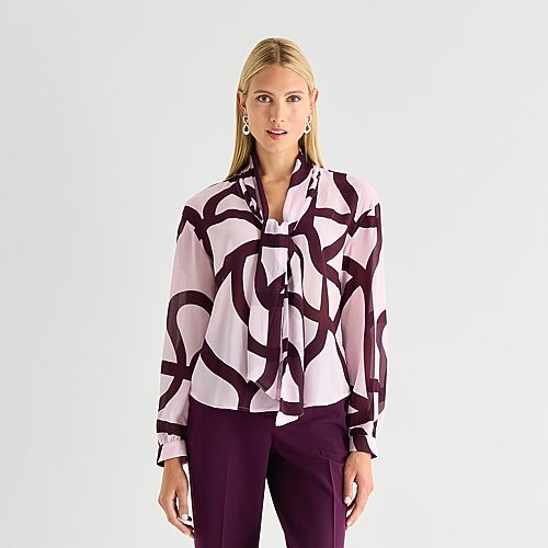 Worthington Womens Split Tie Neck Long Sleeve Blouse In Pink