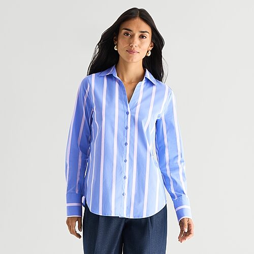 Worthington Womens Cuffed Long Sleeve Regular Fit Poplin Button-down Shirt In Blue