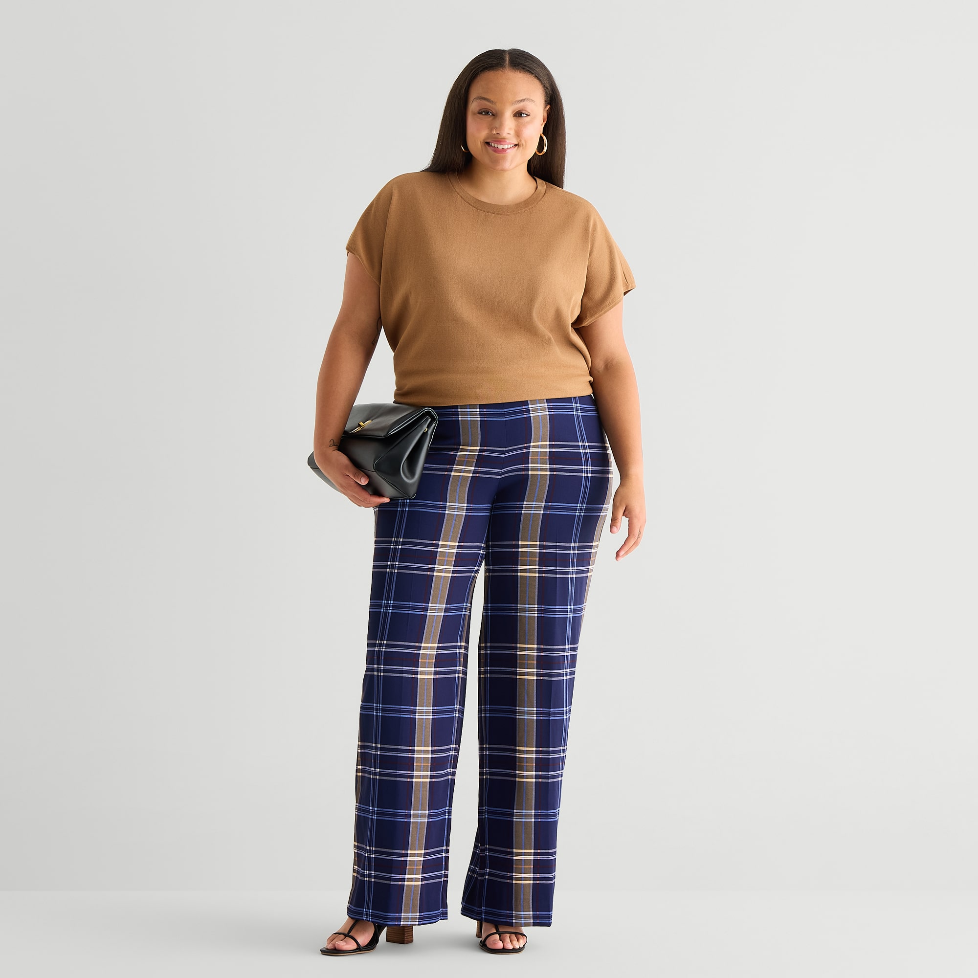 Worthington Womens Plus Wide Leg High Rise Trouser