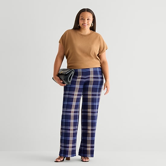 Worthington Womens Plus Wide Leg High Rise Trouser