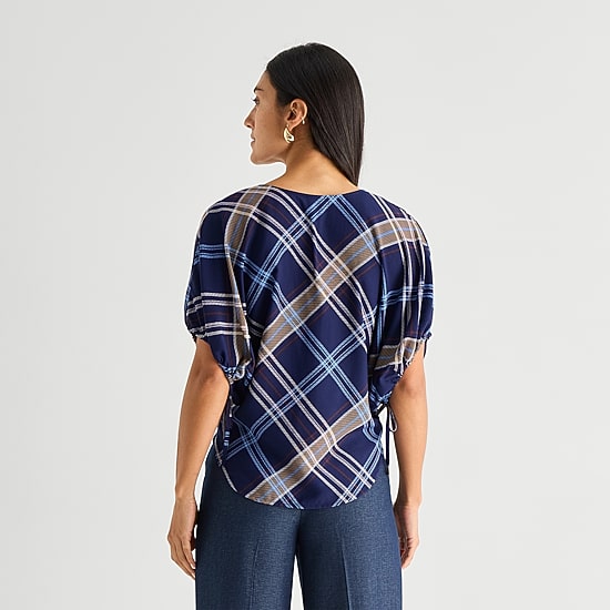 Worthington Womens Split Crew Neck Short Sleeve Blouse