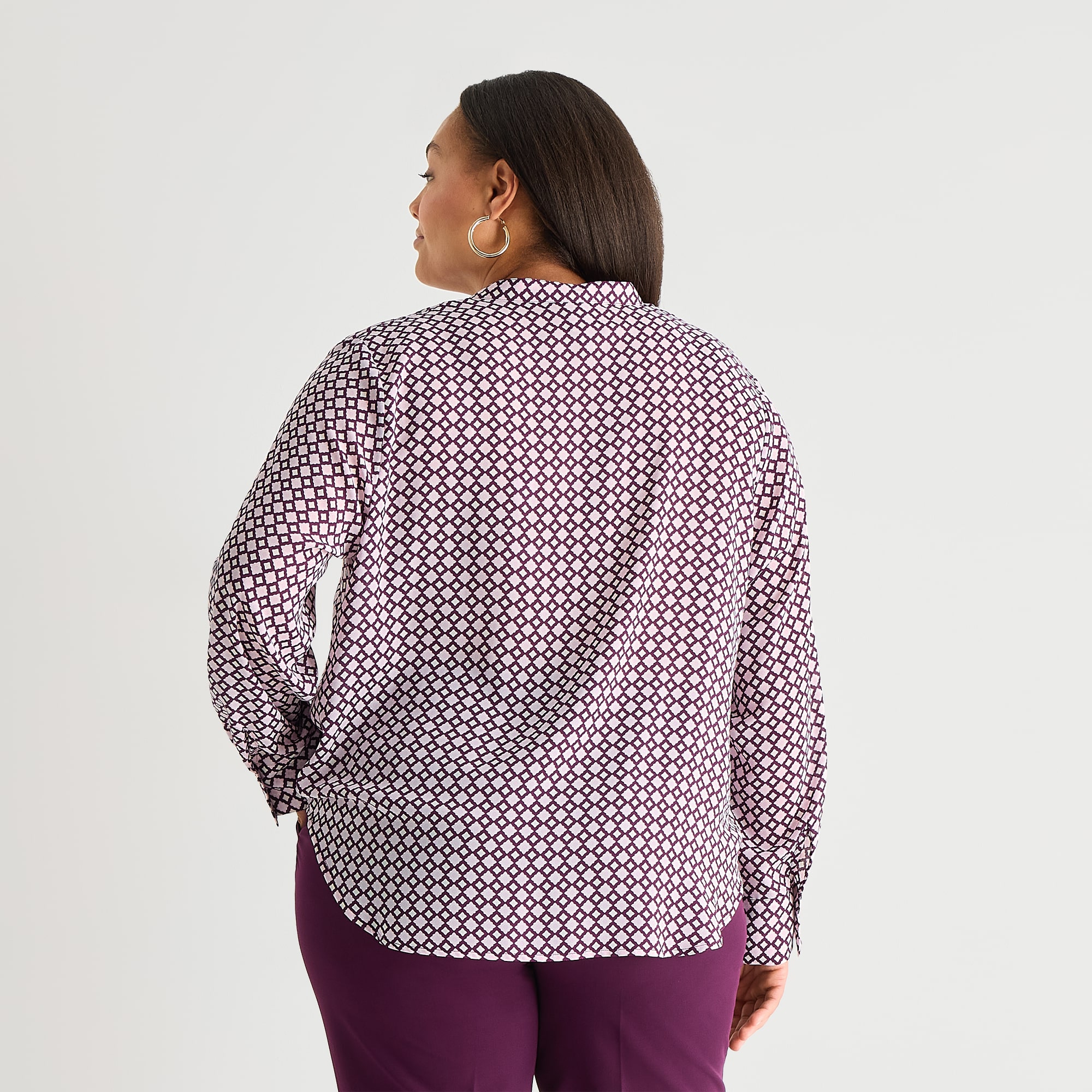 Worthington Womens Plus Henley Neck Long Sleeve Blouse