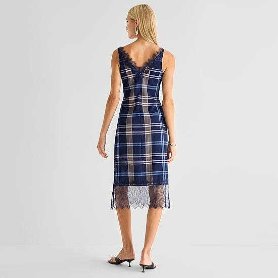 Worthington Womens Sleeveless Plaid Slip Dress