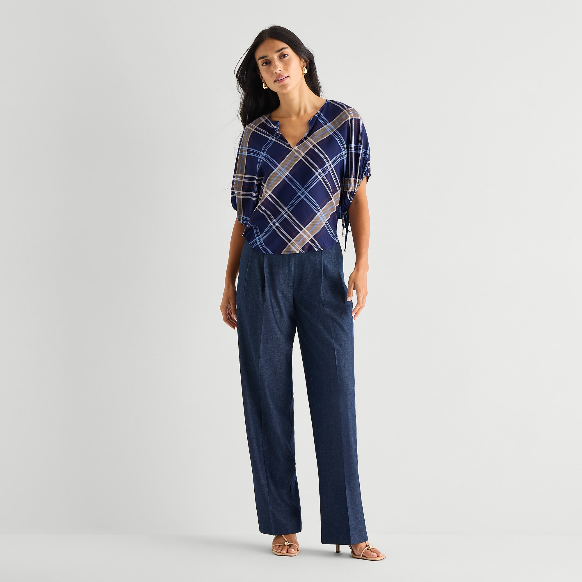 Worthington Womens Split Crew Neck Short Sleeve Blouse