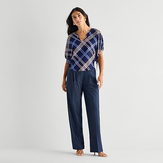 Worthington Womens Split Crew Neck Short Sleeve Blouse
