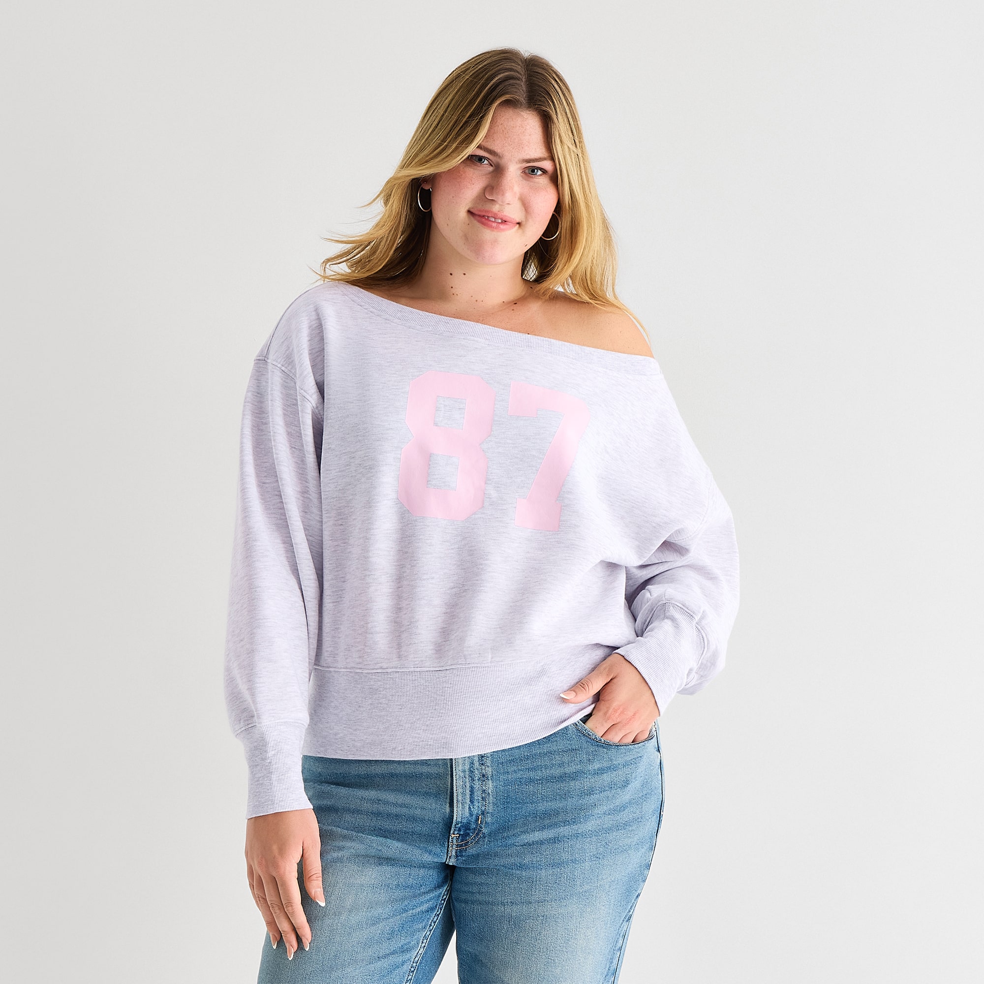 Forever 21 Womens Juniors Plus Asymmetrical Neck Long Sleeve Sweatshirt