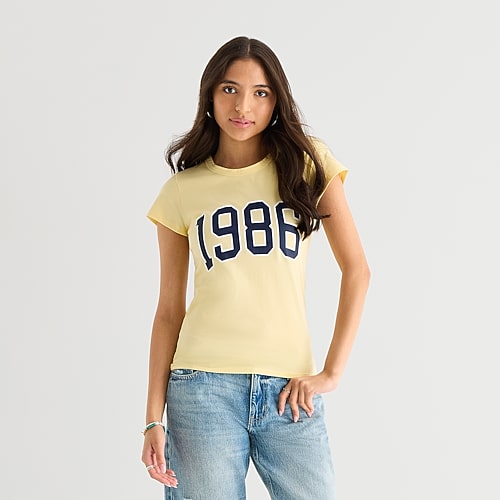 Forever 21 Womens Juniors Round Neck Short Sleeve Regular Fit Graphic T-shirt In Yellow