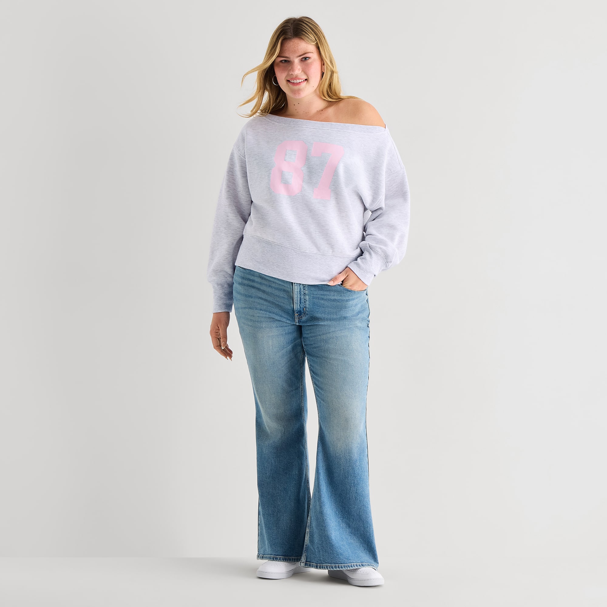 Forever 21 Womens Juniors Plus Asymmetrical Neck Long Sleeve Sweatshirt