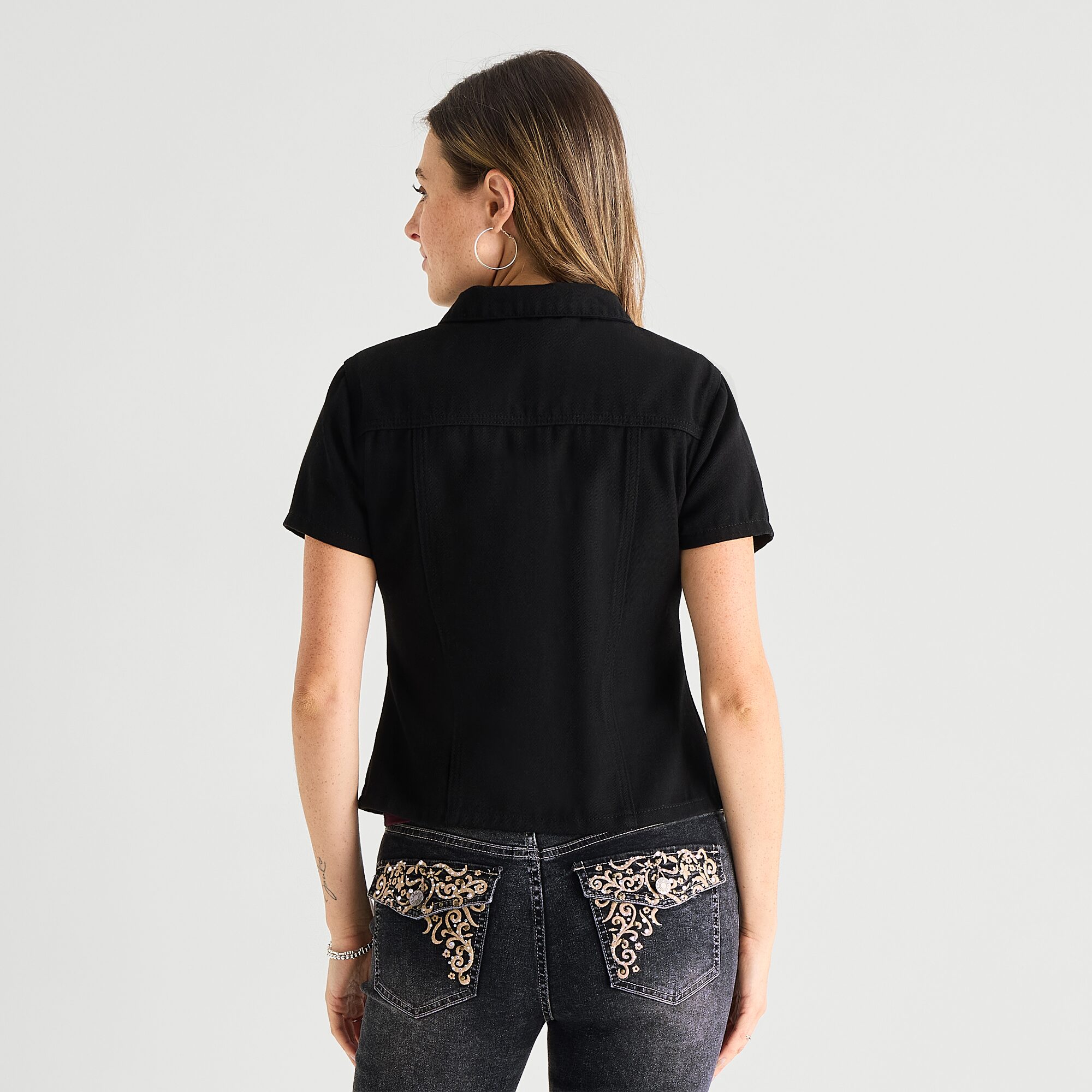 Forever 21 Womens Juniors Crew Neck Short Sleeve Zip Up Top
