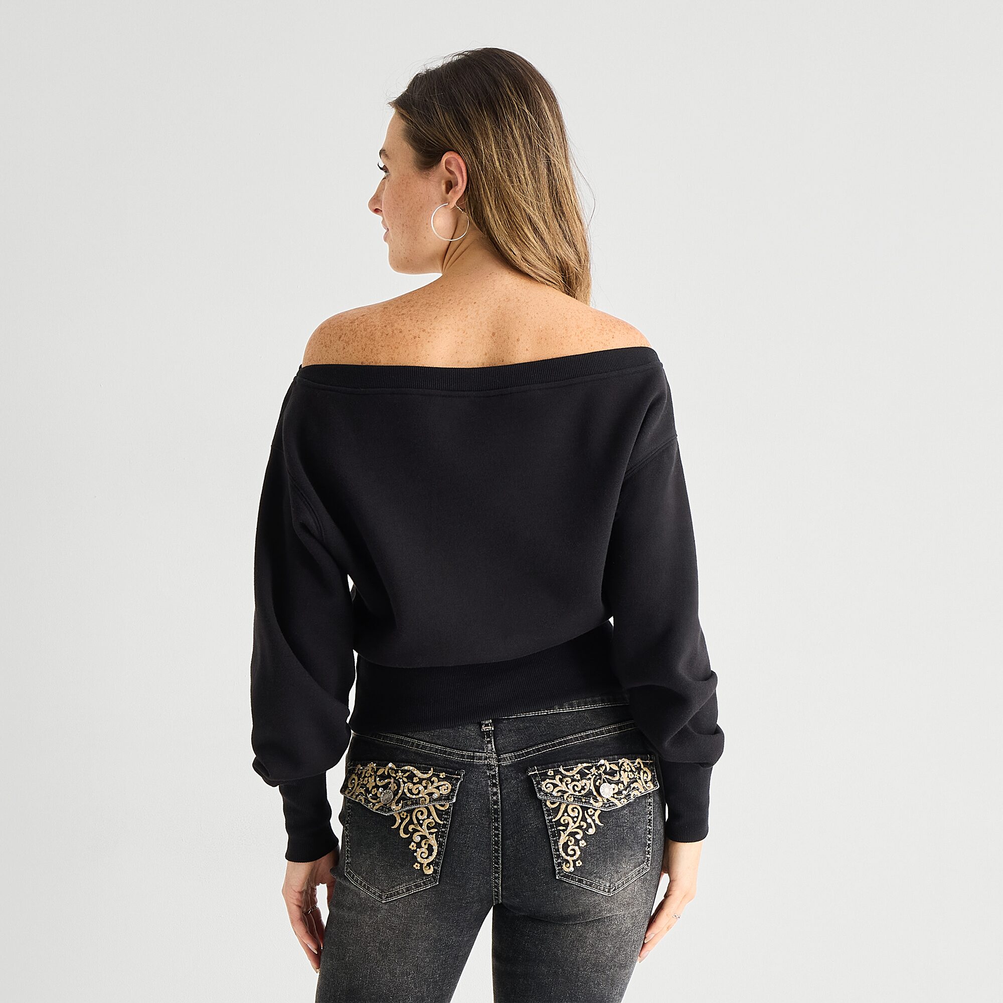Forever 21 Womens Juniors Asymmetrical Neck Long Sleeve Sweatshirt
