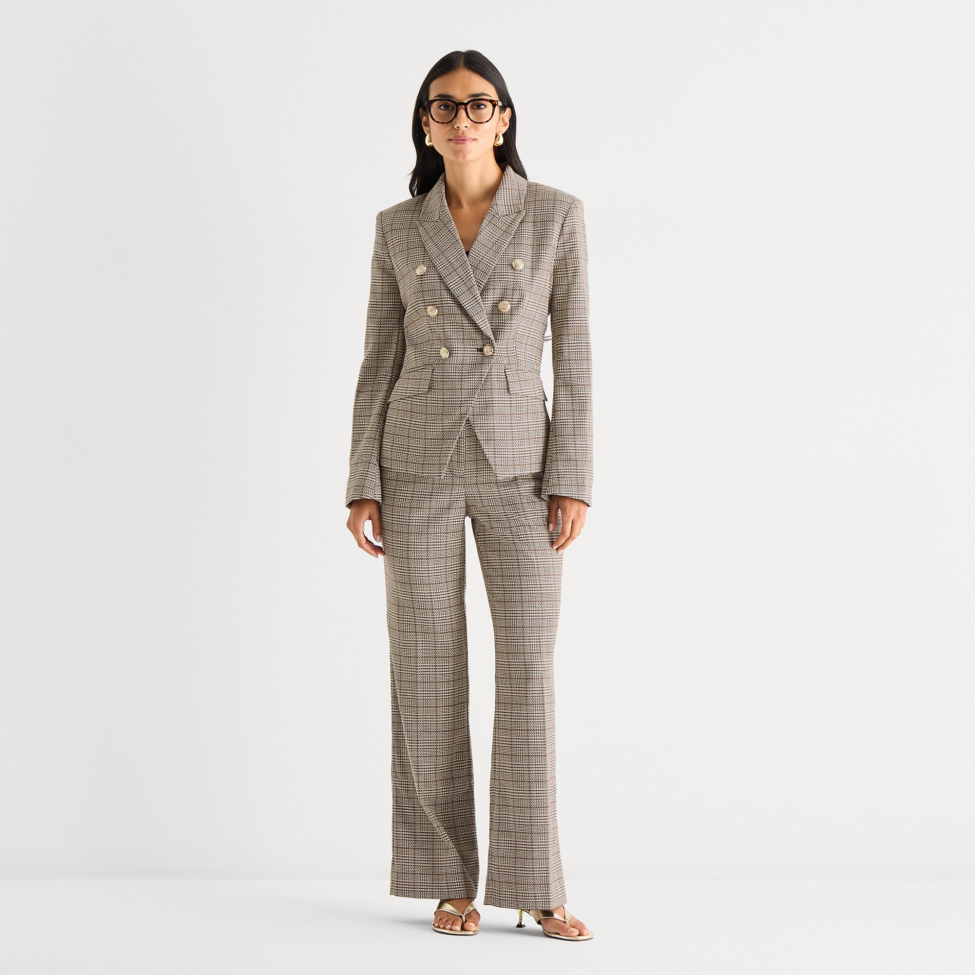 Worthington Womens Double Breasted Plaid Regular Fit Blazer