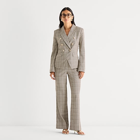 Worthington Womens Double Breasted Plaid Regular Fit Blazer