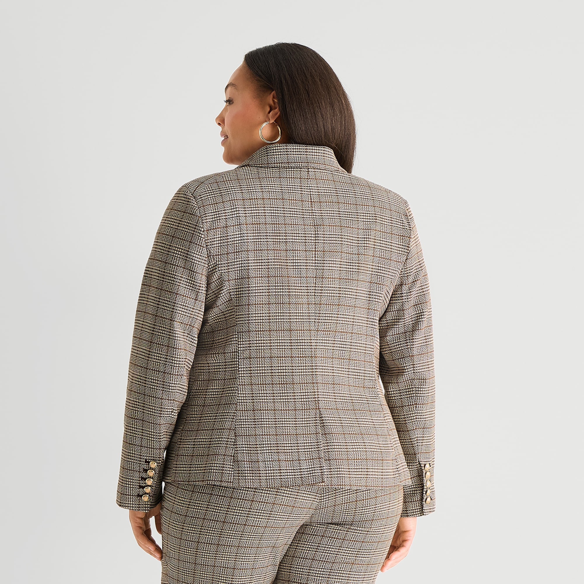 Worthington Womens Plus Double Breasted Plaid Regular Fit Blazer