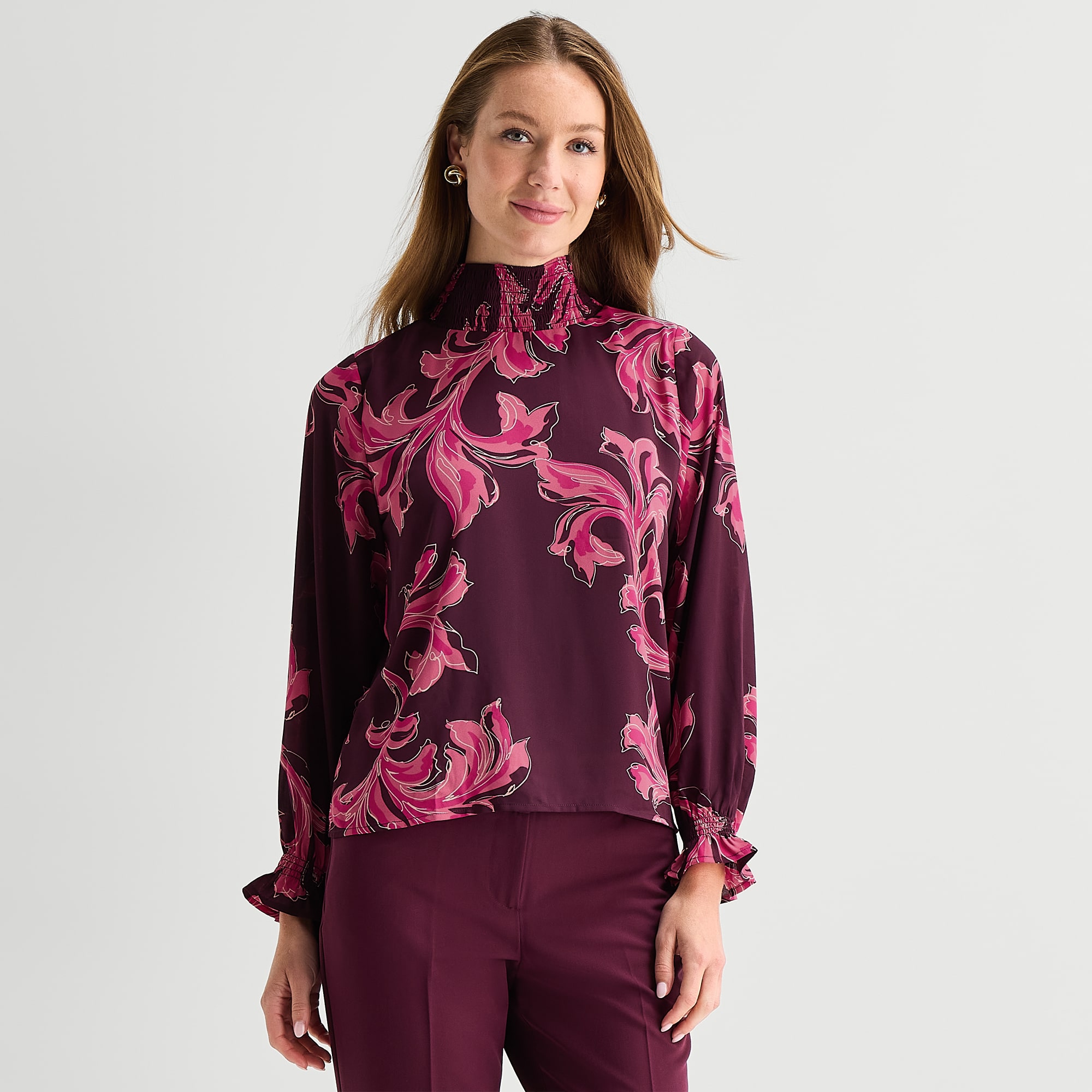 Liz Claiborne Womens Mock Neck Long Sleeve Blouse