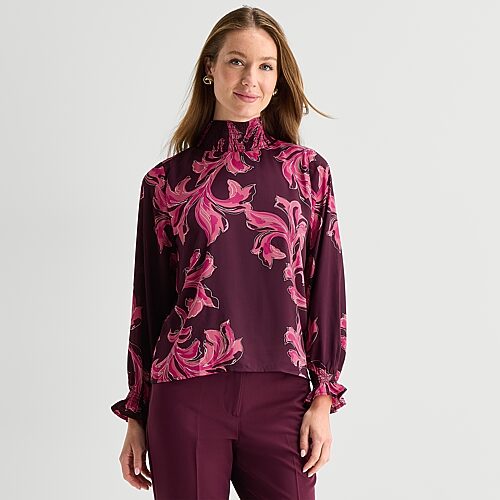 Liz Claiborne Womens Mock Neck Long Sleeve Blouse In Purple