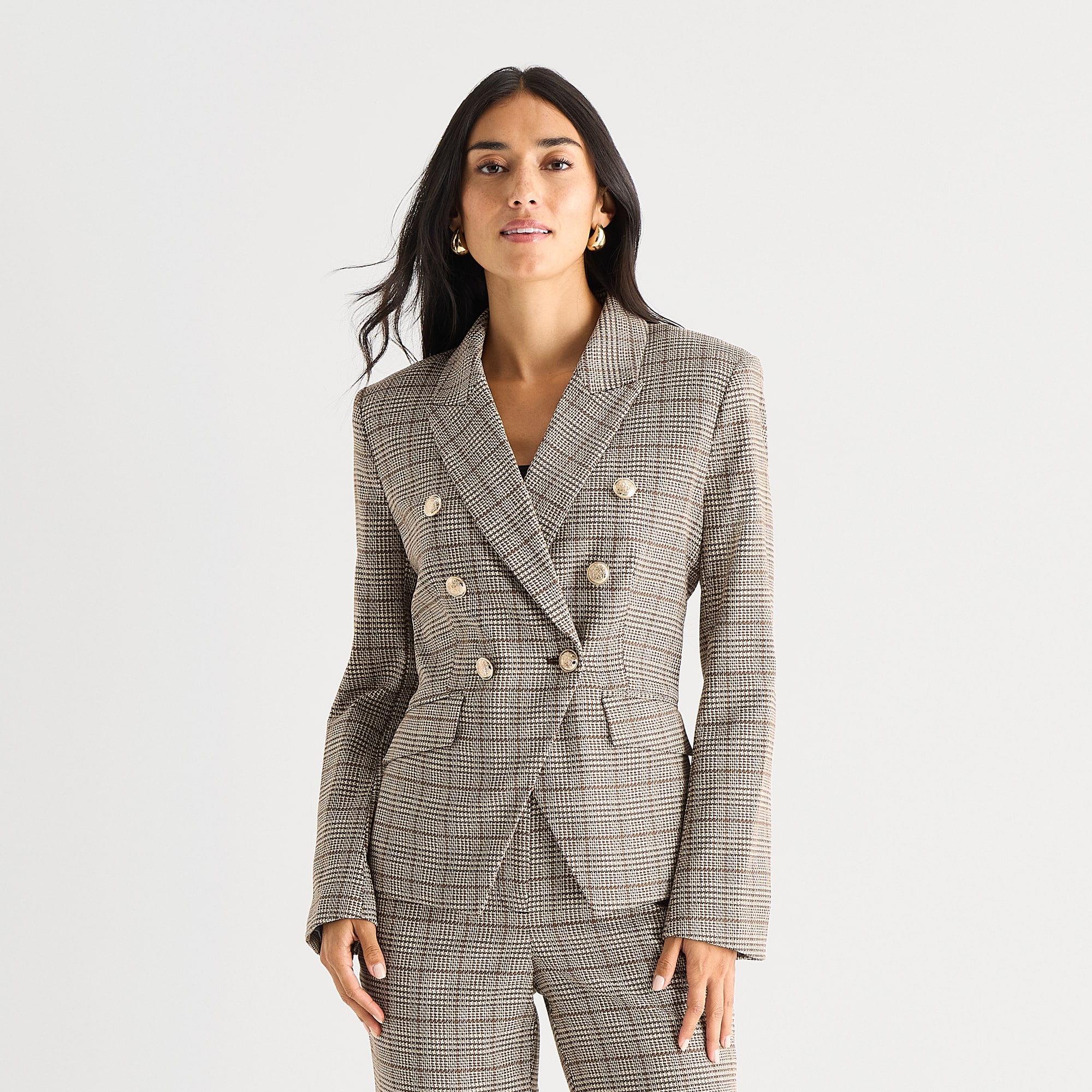 Worthington Womens Double Breasted Plaid Regular Fit Blazer