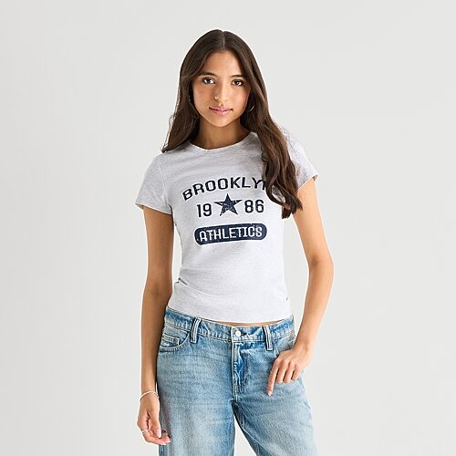 Forever 21 Womens Juniors Round Neck Short Sleeve Regular Fit Graphic T-shirt In Gray